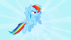 Size: 1280x720 | Tagged: safe, screencap, character:rainbow dash, species:pegasus, species:pony, episode:the ticket master, g4, my little pony: friendship is magic, blue, smiling, smirk, solo