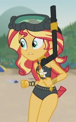 Size: 2048x3280 | Tagged: safe, screencap, character:sunset shimmer, episode:unsolved selfie mysteries, g4, my little pony:equestria girls, clothing, cropped, hips, sexy, snorkel, solo, swimsuit