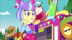 Size: 1920x1080 | Tagged: safe, screencap, character:supernova zap, species:dog, episode:lost and pound, g4, my little pony:equestria girls, animated, burger, cute, excited, fangirling, female, food, food truck, french fries, hamburger, happy, hug, lost and pound: fluttershy, outdoors, princess thunder guts, puppy, smiling, sound, squee, su-z, su-z-betes, supernova zap, webm