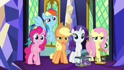 Size: 1920x1080 | Tagged: safe, screencap, character:applejack, character:fluttershy, character:pinkie pie, character:rainbow dash, character:rarity, species:bird, species:pony, episode:the last problem, g4, my little pony: friendship is magic, hummingbird, spider, star spider