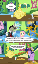 Size: 960x1625 | Tagged: safe, screencap, character:discord, character:fluttershy, character:twilight sparkle, episode:keep calm and flutter on, g4, my little pony: friendship is magic, comic, derpygate, meta, spitting, tureen, yamino