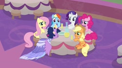 Size: 1920x1080 | Tagged: safe, screencap, character:applejack, character:fluttershy, character:pinkie pie, character:rainbow dash, character:rarity, character:twilight sparkle, character:twilight sparkle (alicorn), species:alicorn, species:pony, episode:the last problem, g4, my little pony: friendship is magic, mane six, second coronation dress
