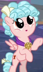 Size: 717x1197 | Tagged: safe, screencap, character:cozy glow, species:pegasus, species:pony, episode:school raze, g4, my little pony: friendship is magic, :o, bow, cozy glow is best facemaker, cozybetes, cropped, cute, female, filly, foal, hair bow, hoofy-kicks, open mouth, rearing, solo