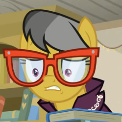 Size: 544x546 | Tagged: safe, screencap, character:a.k. yearling, species:pegasus, species:pony, episode:daring doubt, g4, my little pony: friendship is magic, book, cropped, faec, solo
