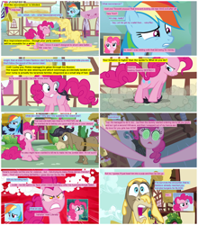 Size: 986x1123 | Tagged: safe, artist:dziadek1990, artist:newbiespud, screencap, character:cranky doodle donkey, character:pinkie pie, character:rainbow dash, comic:friendship is dragons, episode:a friend in deed, episode:bridle gossip, episode:the last roundup, g4, my little pony: friendship is magic, batter, cake batter, collaboration, comic, dungeons and dragons, guest comic, necromancer, party cannon, pen and paper rpg, rpg, screencap comic, tabletop gaming, toupee, wig, wing hands, wings