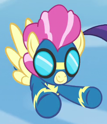 Size: 250x290 | Tagged: safe, screencap, species:pegasus, species:pony, episode:the last problem, g4, my little pony: friendship is magic, background pony, candy cloud, clothing, cropped, female, flying, happy, mare, smiling, swift vanilla, uniform, wonderbolts, wonderbolts uniform