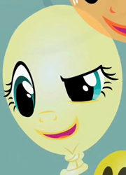Size: 268x372 | Tagged: safe, screencap, character:applejack, character:fluttershy, species:pony, episode:the return of harmony, g4, my little pony: friendship is magic, balloon, cropped, discord balloon, solo focus