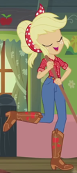 Size: 380x855 | Tagged: safe, screencap, character:applejack, episode:five to nine, g4, my little pony:equestria girls, cropped, hair up, solo