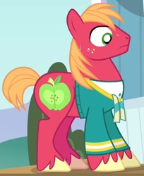 Size: 314x385 | Tagged: safe, screencap, character:big mcintosh, species:earth pony, species:pony, episode:filli vanilli, g4, my little pony: friendship is magic, cropped, male, ponytones outfit, solo, stallion, sweat