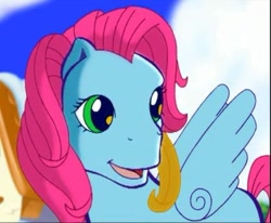 Size: 500x411 | Tagged: safe, screencap, character:thistle whistle, species:pegasus, species:pony, episode:a very minty christmas, g3, cute, green eyes, happy, solo, thistlebetes