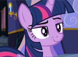 Size: 1292x940 | Tagged: safe, screencap, character:twilight sparkle, character:twilight sparkle (alicorn), species:alicorn, species:pony, episode:a flurry of emotions, g4, my little pony: friendship is magic, close-up, cropped, raised eyebrow, smiling, smirk, smug, smuglight sparkle, solo