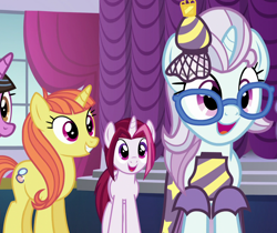 Size: 1284x1080 | Tagged: safe, screencap, character:cayenne, character:citrus blush, character:north point, species:pony, episode:canterlot boutique, g4, my little pony: friendship is magic, clothing, cropped, dress, in-spire-ation, lily love