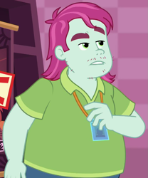Size: 845x1015 | Tagged: safe, screencap, episode:a fine line, g4, my little pony:equestria girls, cashier, clothing, cropped, male, polo shirt, shirt