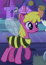 Size: 418x583 | Tagged: safe, screencap, character:cherry berry, species:earth pony, species:pony, episode:luna eclipsed, g4, my little pony: friendship is magic, animal costume, bee costume, clothing, costume, cropped, nightmare night, nightmare night costume, solo focus