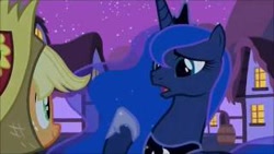 Size: 320x180 | Tagged: safe, screencap, character:applejack, character:princess luna, species:alicorn, species:earth pony, species:pony, episode:luna eclipsed, g4, my little pony: friendship is magic, thumbnail