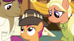 Size: 1920x1080 | Tagged: safe, screencap, character:mane allgood, character:scootaloo, character:snap shutter, species:pegasus, species:pony, episode:the last crusade, g4, my little pony: friendship is magic, clothing, hat