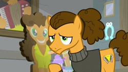 Size: 1920x1080 | Tagged: safe, screencap, character:cheese sandwich, species:pony, episode:the last laugh, g4, my little pony: friendship is magic, alternate hairstyle, clothing, solo, sweater, turtleneck