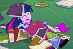 Size: 1080x720 | Tagged: safe, screencap, character:twilight sparkle, equestria girls:equestria girls, g4, my little pony:equestria girls, book, female, on floor, solo
