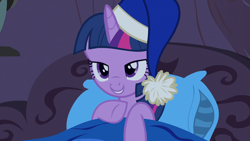 Size: 1920x1080 | Tagged: safe, screencap, character:twilight sparkle, character:twilight sparkle (alicorn), species:alicorn, species:pony, episode:power ponies, g4, my little pony: friendship is magic, bed, female, golden oaks library, mare, solo