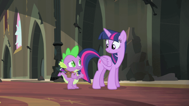 Size: 800x450 | Tagged: safe, screencap, character:pinkie pie, character:spike, character:twilight sparkle, character:twilight sparkle (alicorn), species:alicorn, species:dragon, species:earth pony, species:pony, episode:power ponies, g4, my little pony: friendship is magic, animated, castle of the royal pony sisters, cleaning, female, gif, mare, pinkie being pinkie, pinkie physics