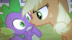 Size: 1920x1080 | Tagged: safe, screencap, character:applejack, character:spike, species:dragon, species:earth pony, species:pony, episode:bats!, g4, my little pony: friendship is magic, female, male, mare