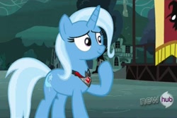 Size: 600x400 | Tagged: safe, screencap, character:trixie, species:pony, episode:magic duel, g4, my little pony: friendship is magic, alicorn amulet, cropped, hub logo, solo