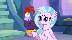 Size: 1920x1080 | Tagged: safe, screencap, character:edith, character:silverstream, species:classical hippogriff, species:cockatrice, species:hippogriff, episode:student counsel, duo, female, wings