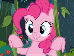 Size: 1225x941 | Tagged: safe, screencap, character:pinkie pie, species:earth pony, species:pony, episode:the mean 6, g4, my little pony: friendship is magic, cropped, cute, diapinkes, female, mare, smiling, solo, swing, vine