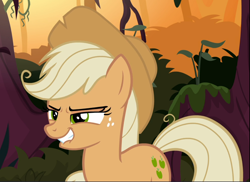 Size: 1292x939 | Tagged: safe, screencap, character:mean applejack, species:pony, episode:the mean 6, g4, my little pony: friendship is magic, amused, clone, cropped, lip bite, narrowed eyes, smiling, solo