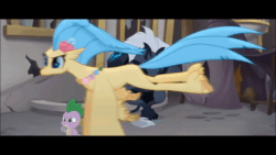 Size: 1920x1080 | Tagged: safe, screencap, character:capper dapperpaws, character:fluttershy, character:princess skystar, character:rarity, character:spike, species:abyssinian, species:classical hippogriff, species:dragon, species:hippogriff, species:pegasus, species:pony, species:unicorn, my little pony: the movie (2017), animated, black bars, crying, female, male, mare, sound, storm creature, storm guard, webm