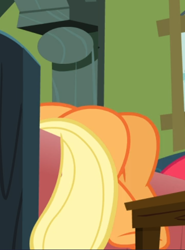Size: 468x634 | Tagged: safe, screencap, character:applejack, species:earth pony, species:pony, episode:apple family reunion, g4, my little pony: friendship is magic, bed, belly, cropped, female, legs, lying down, mare, pictures of legs, sitting, solo