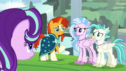 Size: 1920x1080 | Tagged: safe, screencap, character:silverstream, character:starlight glimmer, character:sunburst, character:terramar, species:classical hippogriff, species:hippogriff, species:pony, episode:student counsel