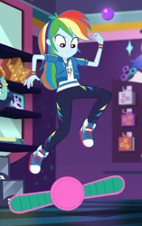 Size: 412x656 | Tagged: safe, screencap, character:rainbow dash, character:zephyr breeze, equestria girls:holidays unwrapped, g4, my little pony:equestria girls, clothing, converse, cropped, dashing through the mall, geode of super speed, magical geodes, offscreen character, pants, shoes, sneakers