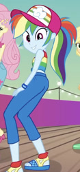Size: 321x683 | Tagged: safe, screencap, character:applejack, character:fluttershy, character:rainbow dash, episode:i'm on a yacht, g4, my little pony:equestria girls, ass, baseball cap, butt, cap, clothing, cropped, female, hat, rainbutt dash, sandals, solo focus