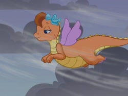 Size: 640x480 | Tagged: safe, screencap, character:whimsey weatherbe, species:dragon, episode:twinkle wish adventure, g3.5, bow, dragoness, female, flying, hair bow