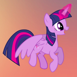 Size: 490x490 | Tagged: safe, screencap, character:twilight sparkle, character:twilight sparkle (alicorn), species:alicorn, species:pony, episode:three's a crowd, g4, my little pony: friendship is magic, cropped, female, flying, mare, simple background, smiling, solo