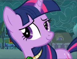 Size: 1240x940 | Tagged: safe, screencap, character:twilight sparkle, character:twilight sparkle (unicorn), species:pony, species:unicorn, episode:magic duel, g4, my little pony: friendship is magic, amulet, confident, cropped, jewelry, looking at you, raised eyebrow, smuglight sparkle, solo