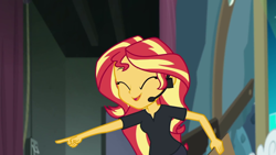 Size: 1920x1080 | Tagged: safe, screencap, character:sunset shimmer, episode:all the world's off stage, g4, my little pony:equestria girls, female, headset, solo