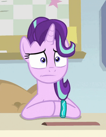 Size: 373x479 | Tagged: safe, screencap, character:starlight glimmer, species:pony, species:unicorn, episode:student counsel, animated, bracelet, cropped, cute, floppy ears, gif, glimmerbetes, jewelry, nervous, reaction image, solo