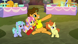 Size: 1920x1080 | Tagged: safe, screencap, character:cheese sandwich, character:kettle corn, episode:the last laugh, g4, my little pony: friendship is magic, baseball bat, indian summer, lilac ice
