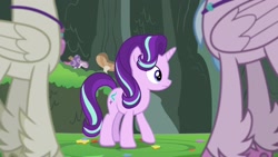 Size: 1920x1080 | Tagged: safe, screencap, character:silverstream, character:starlight glimmer, character:terramar, species:classical hippogriff, species:hippogriff, species:pony, episode:student counsel, brother and sister, closed wing, female, low angle, male, mushroom, siblings