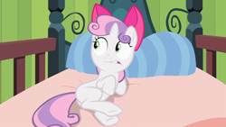 Size: 1920x1080 | Tagged: safe, screencap, character:sweetie belle, species:pony, species:unicorn, episode:somepony to watch over me, g4, my little pony: friendship is magic, bed, female, filly, solo