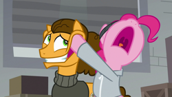 Size: 1920x1080 | Tagged: safe, screencap, character:cheese sandwich, character:pinkie pie, episode:the last laugh, g4, my little pony: friendship is magic, stretching