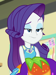 Size: 810x1080 | Tagged: safe, screencap, character:rarity, equestria girls:holidays unwrapped, g4, my little pony:equestria girls, cropped, o come all ye squashful, smug, smugity, solo
