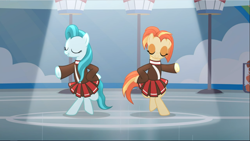 Size: 1667x941 | Tagged: safe, screencap, character:lighthoof, character:shimmy shake, episode:2-4-6 greaaat, bipedal, cropped, dancing, duo, eyes closed, hoof on hip, smiling