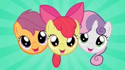 Size: 1280x720 | Tagged: safe, artist:looneytunerian, screencap, character:apple bloom, character:scootaloo, character:sweetie belle, species:earth pony, species:pegasus, species:pony, species:unicorn, adorabloom, cartoon intro, cute, cutealoo, cutie mark crusaders, diasweetes, head only, photo