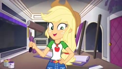 Size: 1920x1080 | Tagged: safe, screencap, character:applejack, episode:diy with applejack, g4, my little pony:equestria girls, looking at you, solo