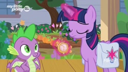 Size: 1920x1080 | Tagged: safe, screencap, character:spike, character:twilight sparkle, character:twilight sparkle (alicorn), species:alicorn, species:dragon, species:pony, episode:the point of no return, g4, my little pony: friendship is magic, magic, pocket watch, saddle bag, winged spike