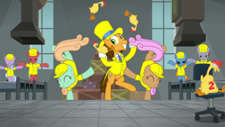 Size: 1920x1080 | Tagged: safe, screencap, character:boneless, character:cheese sandwich, episode:the last laugh, g4, my little pony: friendship is magic, boneless 2, rubber chicken