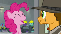 Size: 1920x1080 | Tagged: safe, screencap, character:cheese sandwich, character:pinkie pie, species:earth pony, species:pony, episode:the last laugh, g4, my little pony: friendship is magic, background pony, female, giggleberry, male, mare, stallion, unnamed pony